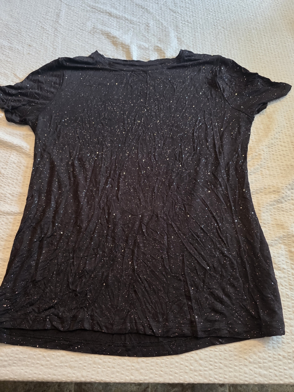 Nine West Black Short Sleeve Top with Silver Sparkle L